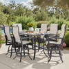 Fairmont Rustic Bronze Aluminum with Site Linen Sling 7 Piece Gathering Height Set + 70 x 42 in. Table