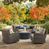 Sonoma Husk Outdoor Wicker 5-Piece Swivel Chat Set with Cushions and 54 in. Diameter Gas Fire Pit Table
