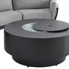 Siena Coal Aluminum 4-Piece Sectional Set with Stone Grey Cushions and Round Gas Fire Pit Table, 44 in. Diameter
