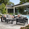 Montauk Polymer with Cushions 5 Piece Modular Loveseat Group + 48 x 32 in. Coffee Table