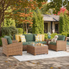 Sonoma Natural Outdoor Wicker 4-Piece Sofa Set with Cushions and 32 in. Square Glass Top Coffee Table