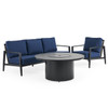 Portofino Husk Midnight Aluminum with Cushions 3 Piece Sofa Group + 48 in. D Fire Pit Table