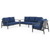 Portofino Husk Midnight Aluminum with Cushions 3 Piece Sofa Group + Loveseat and Club Chair