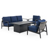 Portofino Husk Midnight with Cushions 4 Piece Sofa Group + 52 x 32 in. Fire Pit Table