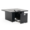 Portofino Husk Midnight Aluminum with Cushions 4 Piece Swivel Loveseat Group + 42 in. Sq. Fire Pit Table