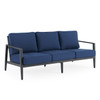 Portofino Husk Midnight Aluminum with Cushions 4 Piece Swivel Sofa Group + 42 in. Sq. Fire Pit Table