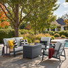 Carmel Midnight Aluminum 4-Piece Sofa Set includes 44 x 28 in. Fire Pit Table