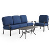 Roma Black Gold Cast Aluminum with Cushions 3 Piece Sofa Group + 42 x 21 in. Coffee Table