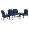 Roma Black Gold Cast Aluminum with Cushions 4 Piece Loveseat Group + 42 x 21 in. Coffee Table