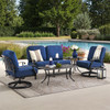 Roma Black Gold Cast Aluminum with Cushions 4 Piece Swivel Loveseat Group + 42 x 21 in. Coffee Table