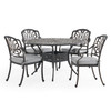 Roma Black Gold Cast Aluminum with Cushions 5 Piece Dining Set + 48 in. D Table