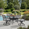 Roma Black Gold Cast Aluminum with Cushions 5 Piece Swivel Dining Set + 48 in. D Table