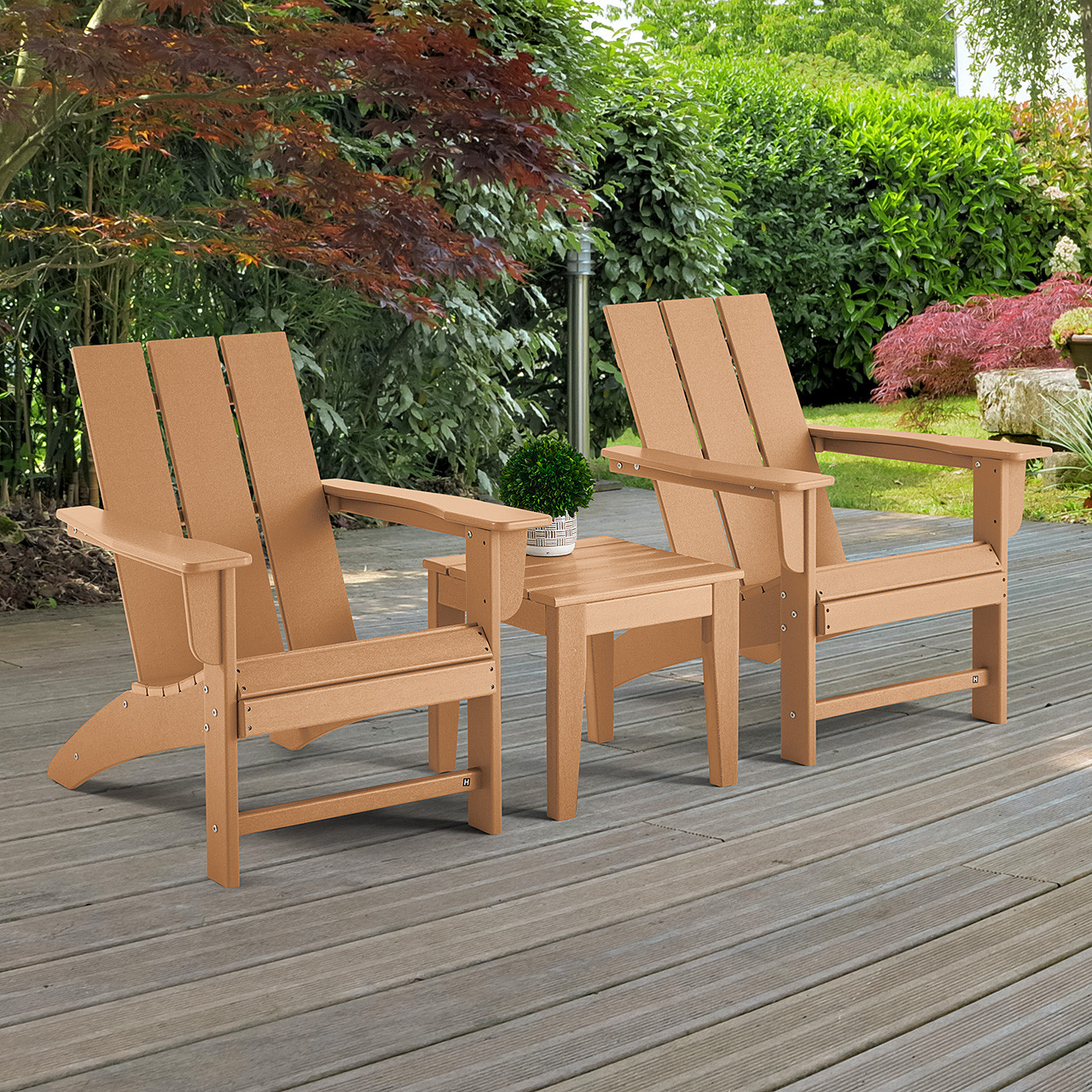 LUE BONA Folding Adirondack Chair Set Of 4, Navy Blue HDPS Fire Pit Patio Chairs Weather Resistant, Modern Plastic Outdoor Chairs With Cup Holder