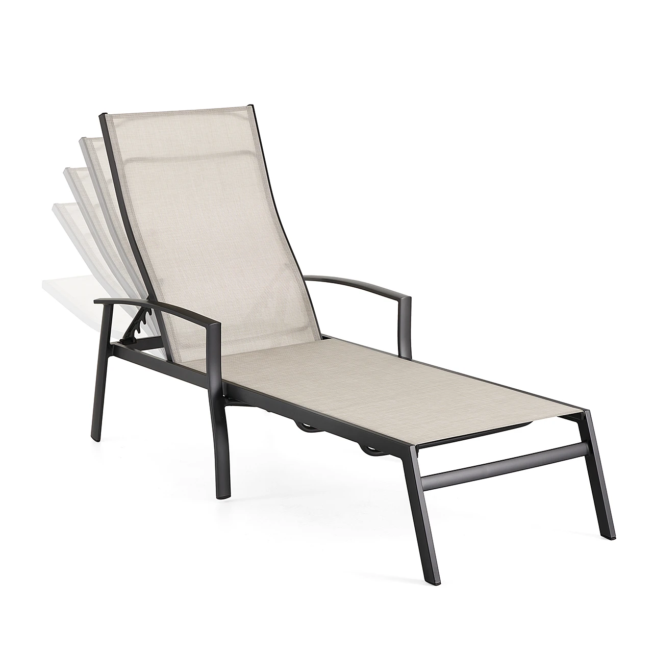 Curated visual reference: Fresh Look at Ventura Textured Black Aluminum With Mica Pearl Sling Chaise Lounge