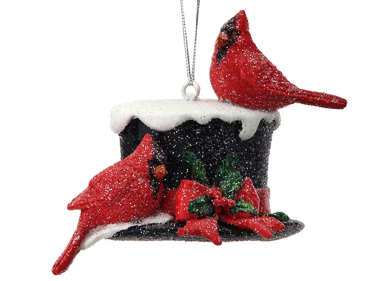 3 in. Cardinals on Snowman Black Hat Polyresin Christmas Ornament