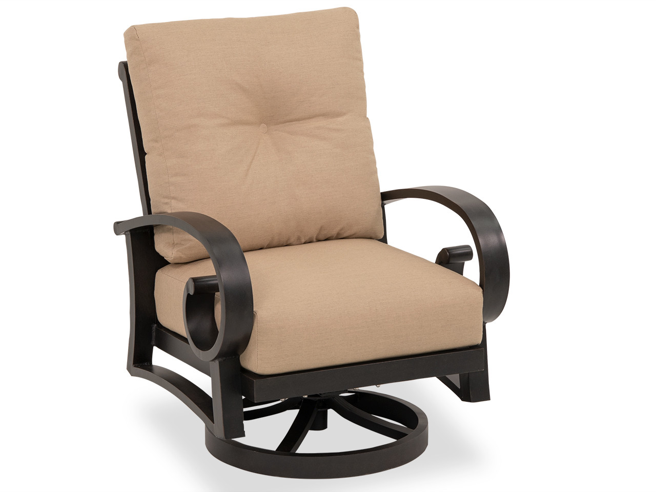 Solstice Aged Bronze Aluminum Flagship Stone Cushion Swivel Rocker Club Chair