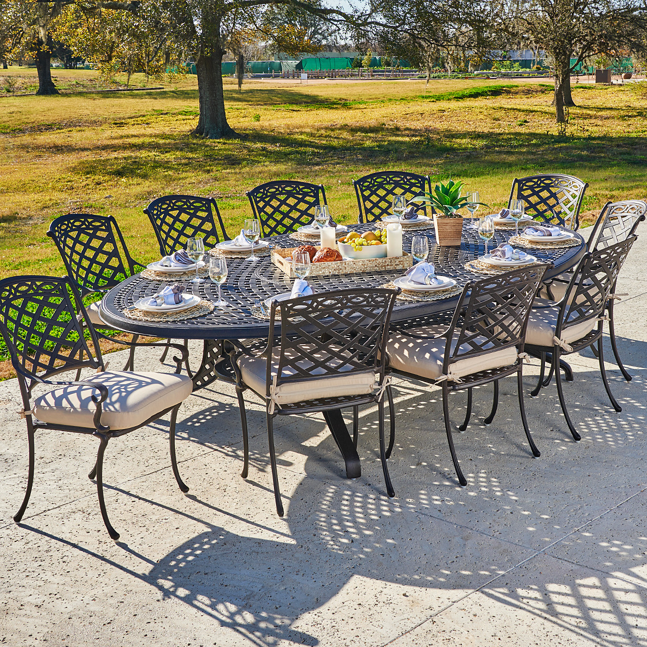 San Remo Aged Bronze Cast Aluminum 118 x 71 in. Dining Table