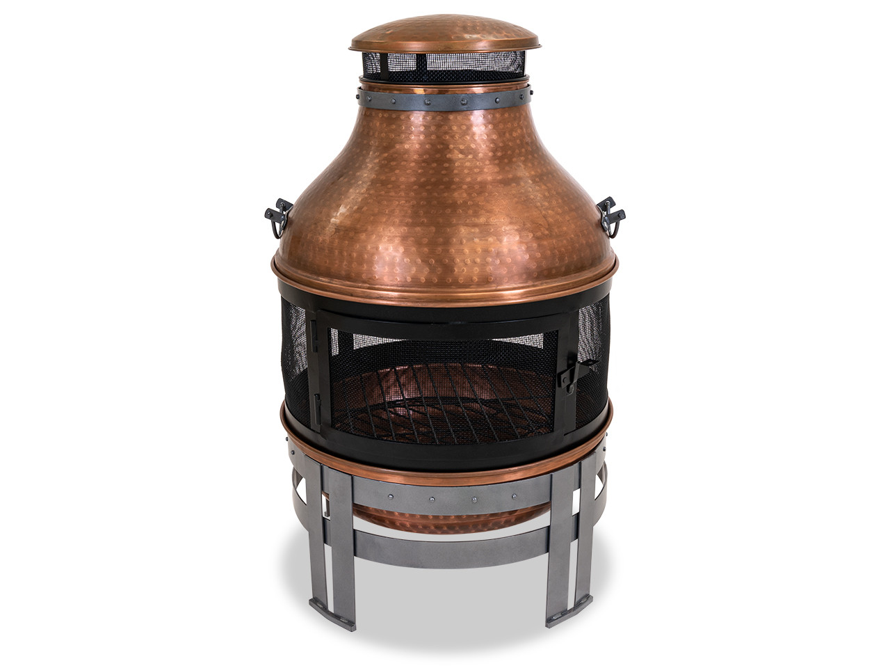 39 in. H. Solid Copper Chiminea Fire Pit with Wrought Iron Base