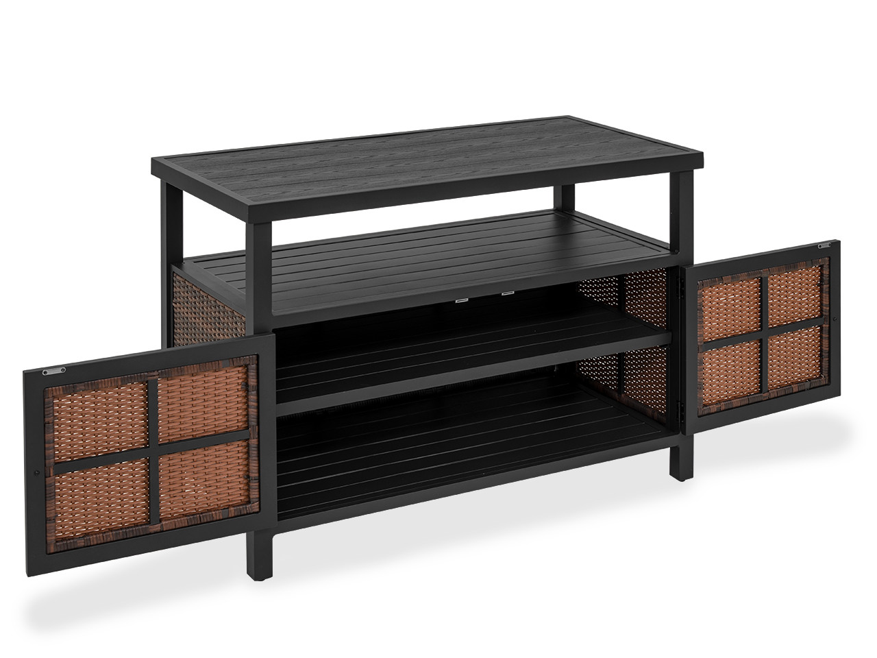 Biscayne Midnight Aluminum and Sangria Outdoor Wicker 50 x 25 in. Console Storage Table
