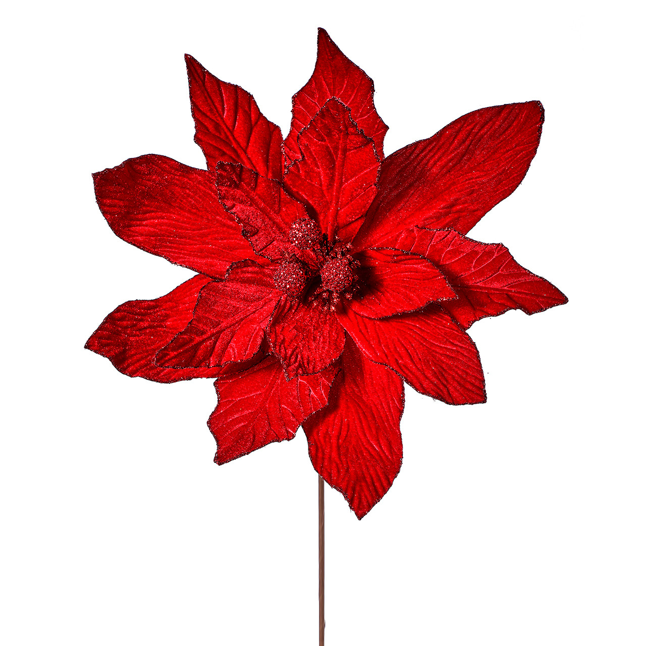 In-Store Only - 30 in. Glitter Edge Red Christmas Poinsettia Pick