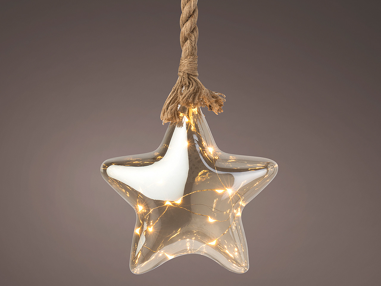 Silver Star LED Warm White Glass Christmas Ornament, 15 Lights