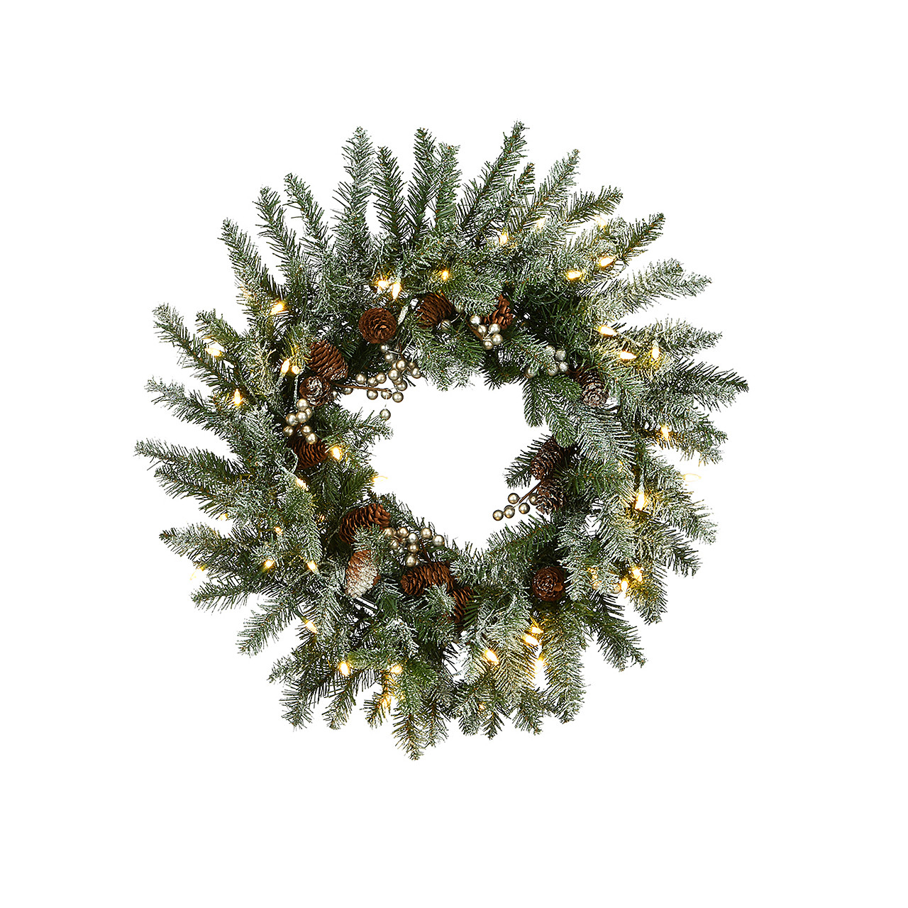 24 in. Snowy Morgan Spruce Wreath LED Clear, 50 Lights