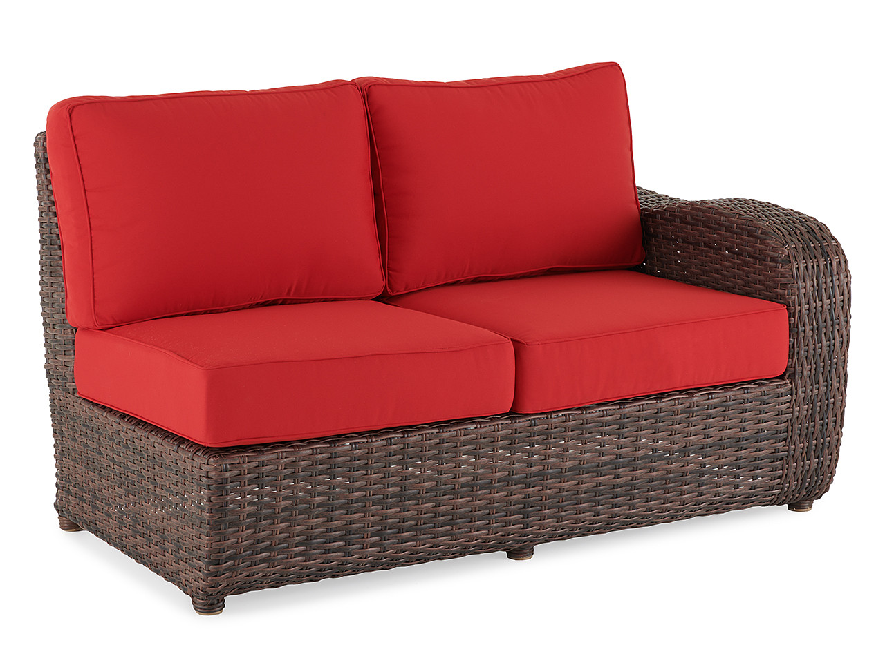 Valencia Sangria Outdoor Wicker and Jockey Red Cushion Right Arm