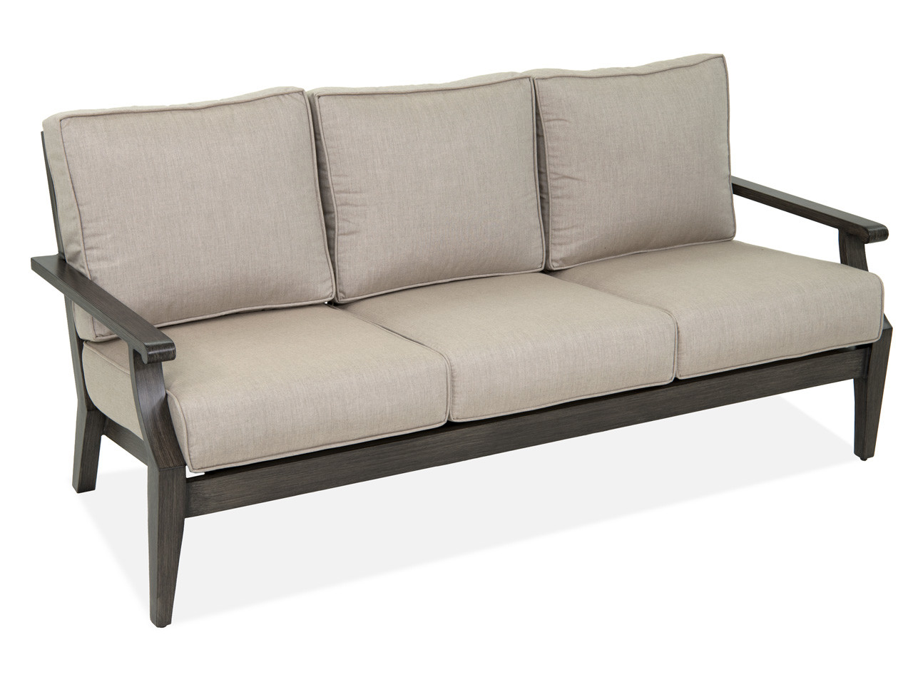 Monaco Weathered Teak Aluminum and Cast Ash Cushion 3 Pc. Sofa Set with 42 x 22 in. Coffee Table