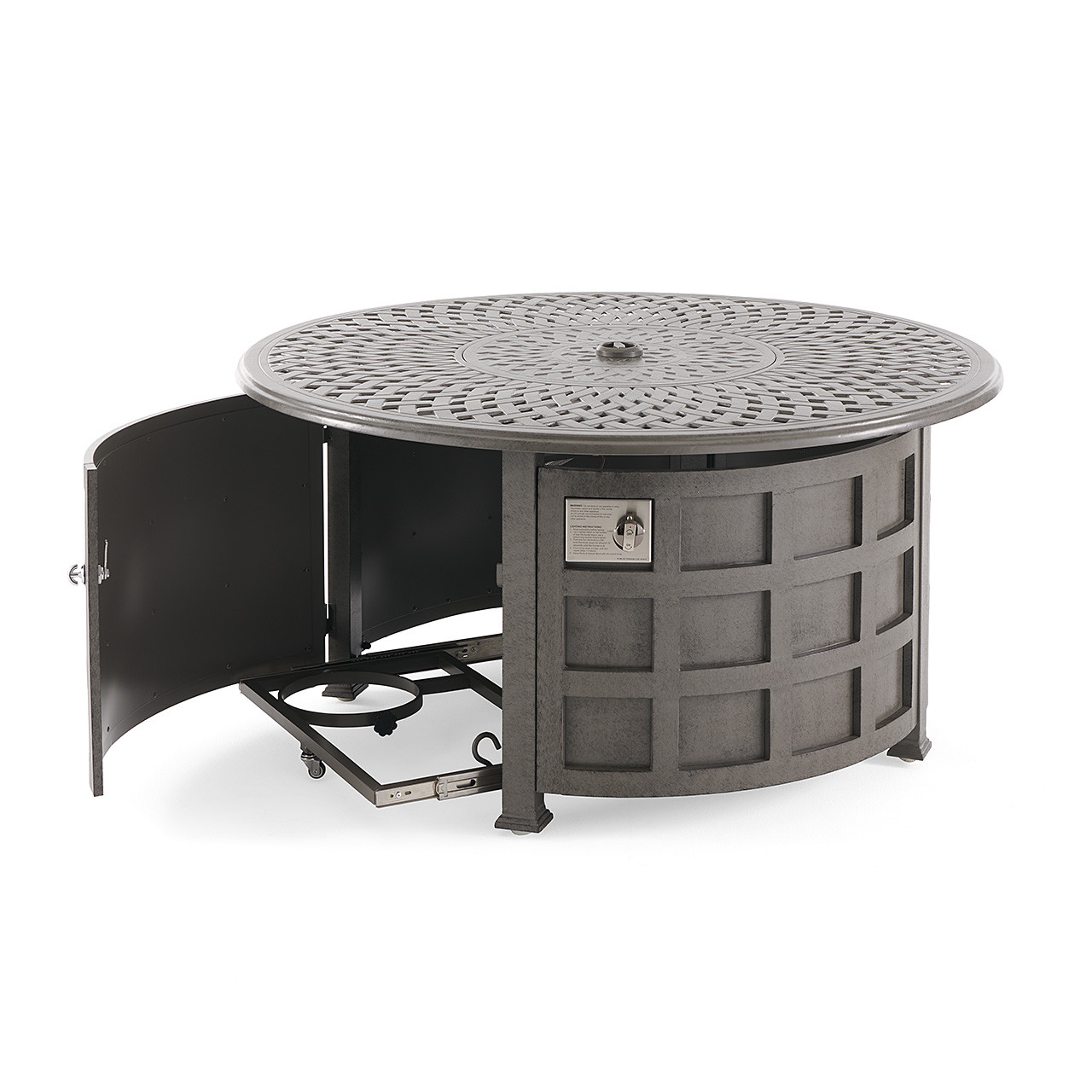 Trellis Saddle Grey Cast Aluminum 48 in. D LP Gas Fire Pit Coffee