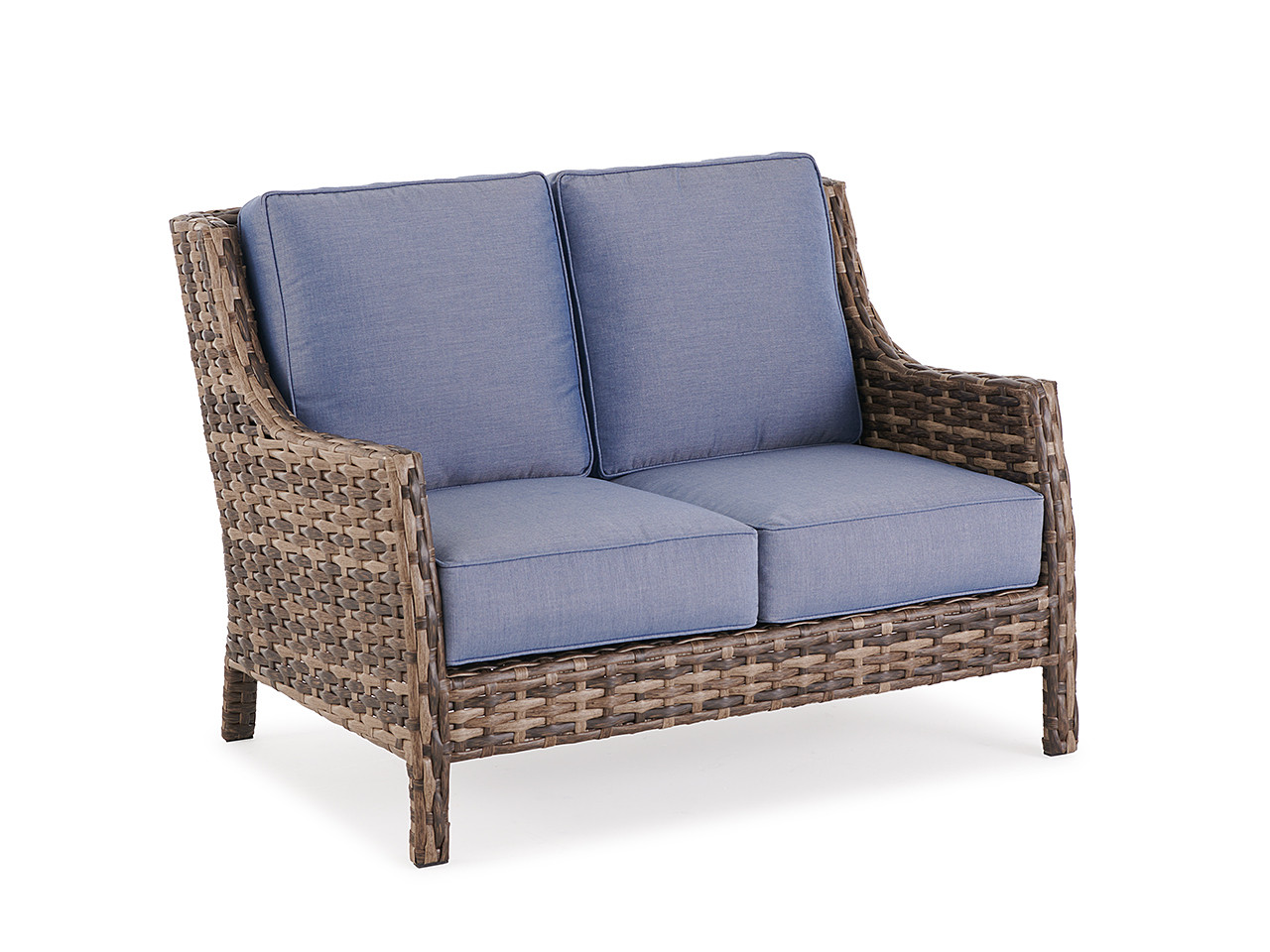 Cabo Caribou Outdoor Wicker and Remy Denim Cushion 4 Pc. Loveseat Group with 40 x 28 in. Coffee Table