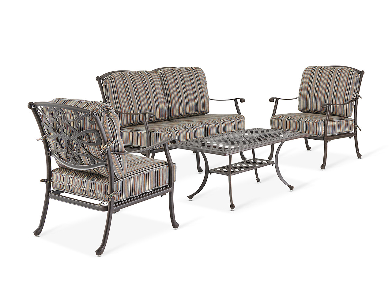 Carlisle Aged Bronze Cast Aluminum and Cultivate Stone Cushion 4 Pc. Loveseat Group with 45 x 24 in. Coffee Table