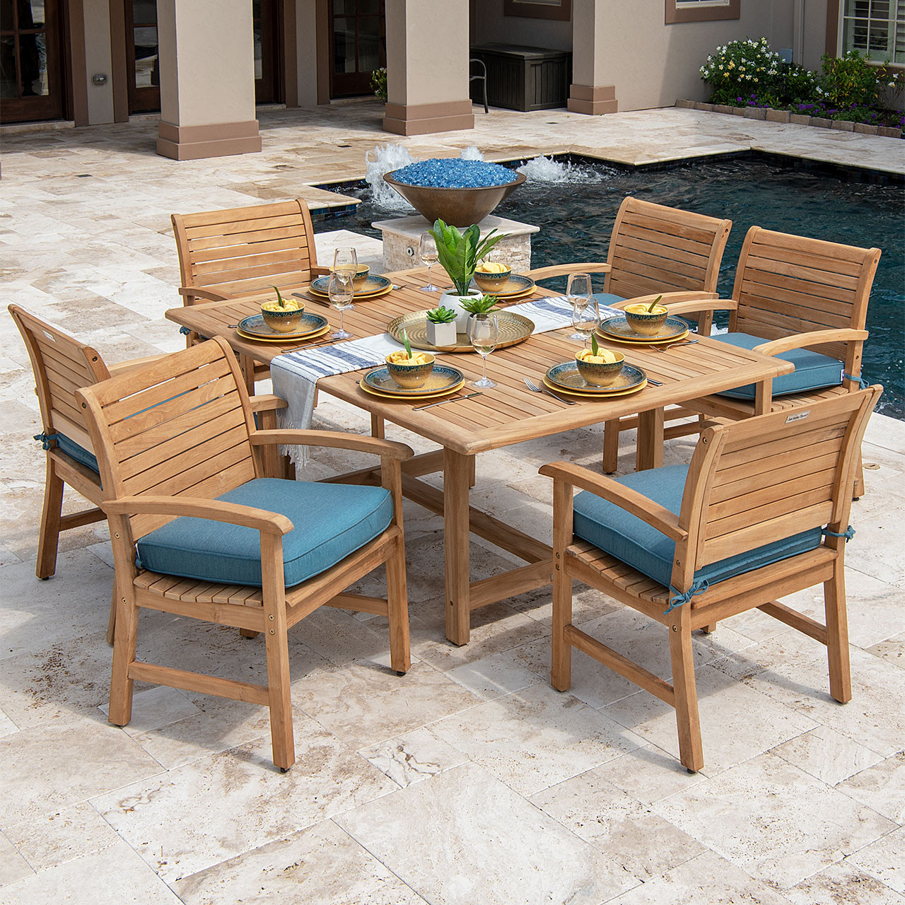 Pembroke Solid Teak 7 Pc. Dining Set with 67-87 x 47 in. Extension Table