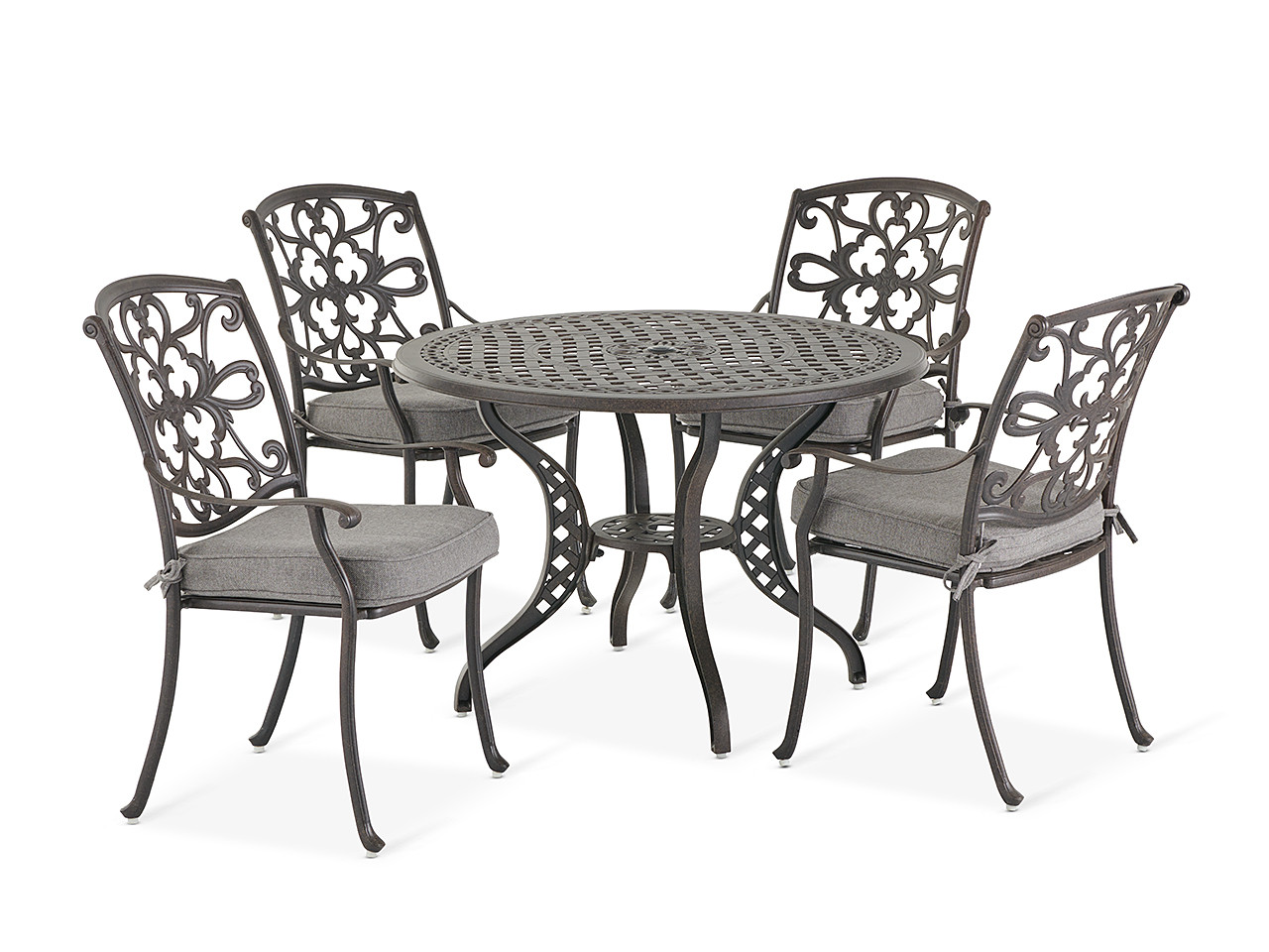 Carlisle Aged Bronze Cast Aluminum and Essential Granite Cushion 5 Pc. Dining Set with 42 in. D Table