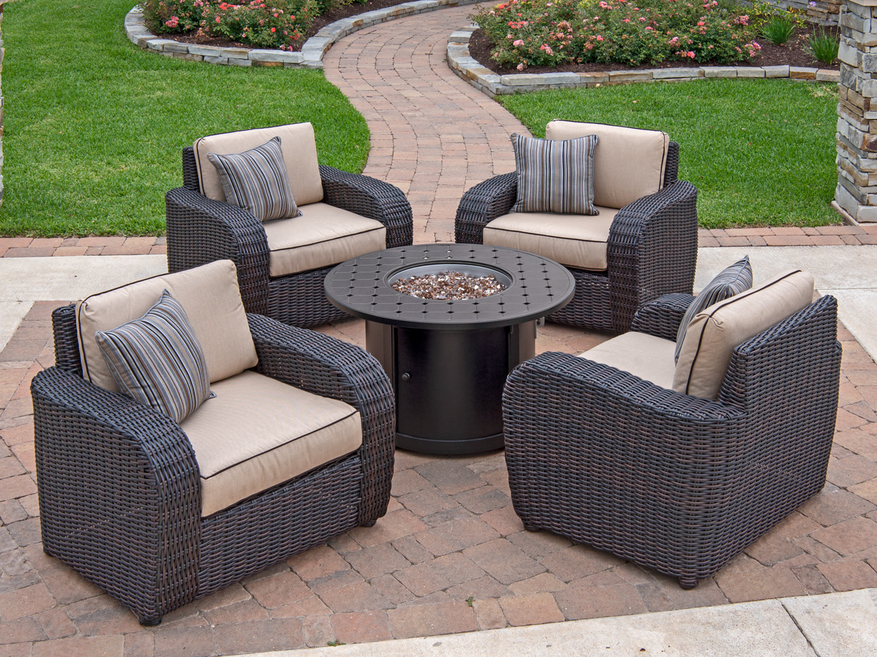 Biscayne 5 Pc. Aluminum & Resin Wicker Fire Pit Chat Group with 40