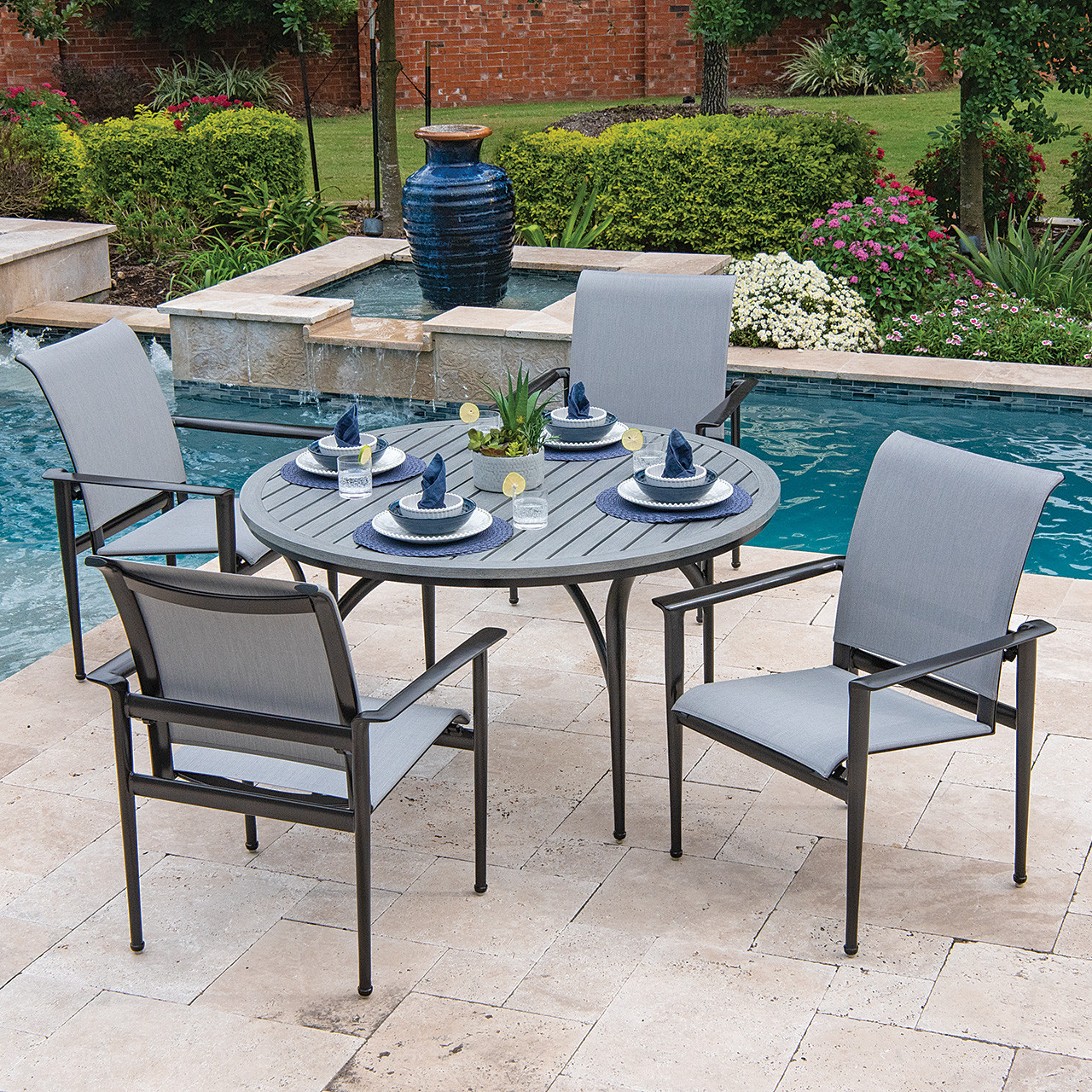 Metro Weathered Teak Cast Aluminum and Augustine Silver