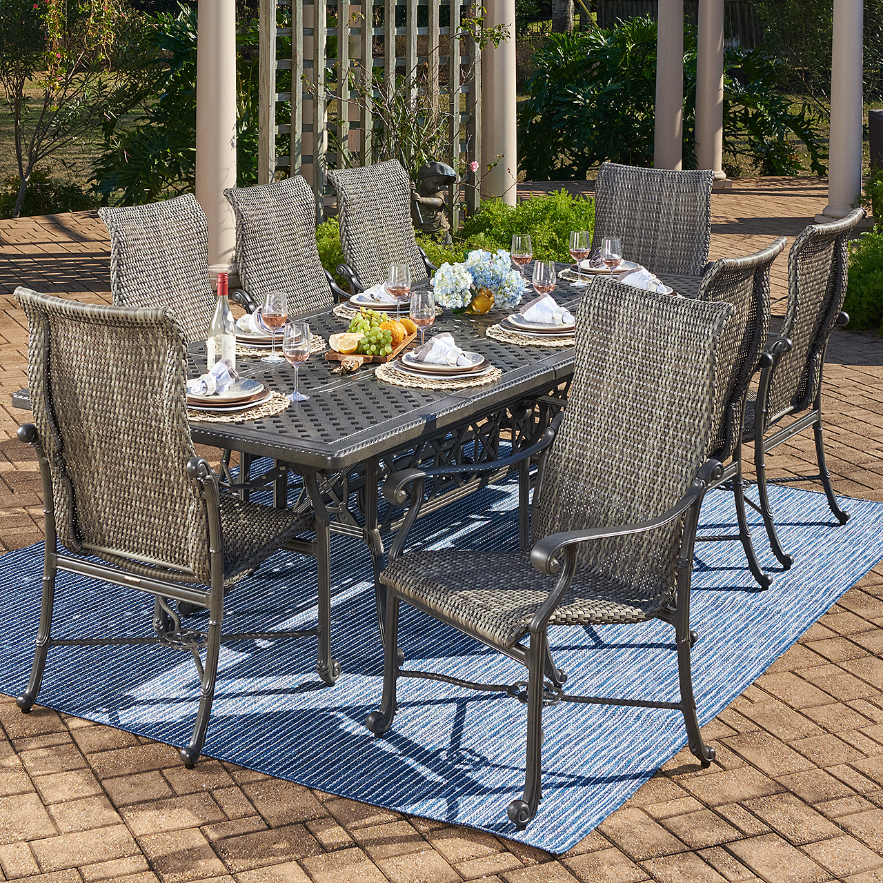 Florence Cast Aluminum 74-114 x 44 in. Double Extension Dining Table
