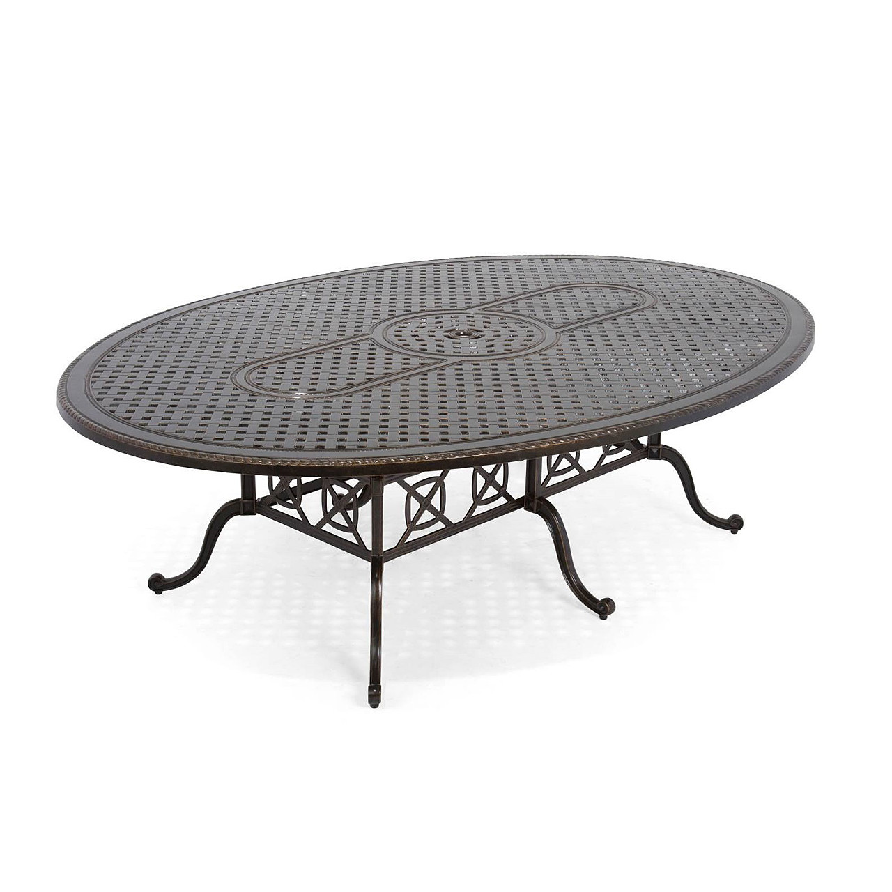 Florence Shade Cast Aluminum and Watercolor Tweed Sling 11 Pc. Dining Set with 102 x 72 in. Table Florence Shade Cast Aluminum and Watercolor Tweed Sling 11 Pc. Dining Set with 102 x 72 in. Table