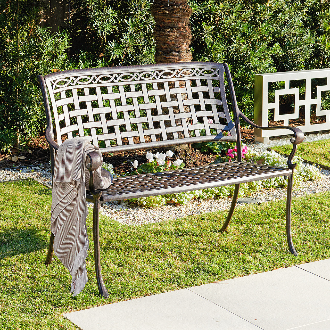 Cast aluminum 2025 patio bench