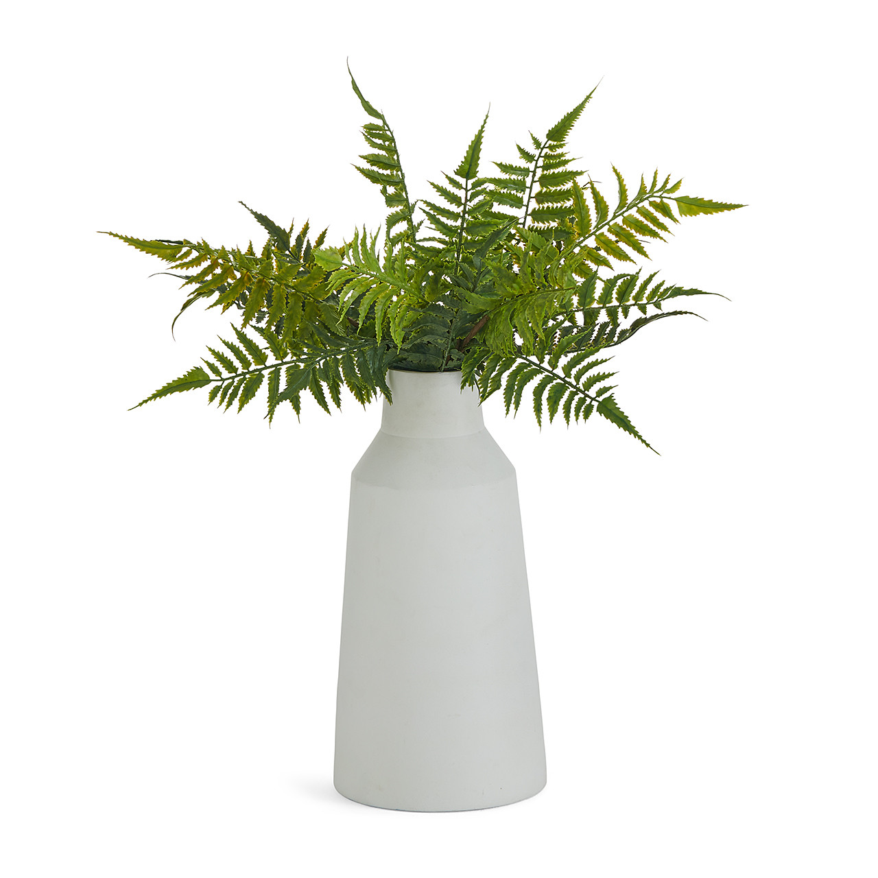 17 in. Leather Fern with White Cast Aluminum White Vase