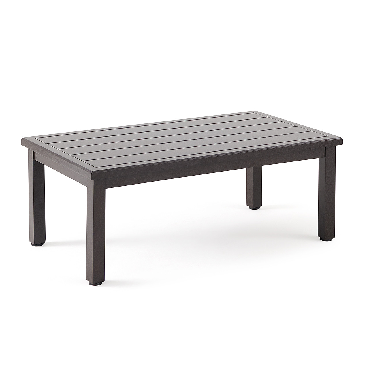 Ravello Scoria Aluminum with Cushions 3 Piece Sofa Set + 46 x 24 in. Slat Top Coffee Table