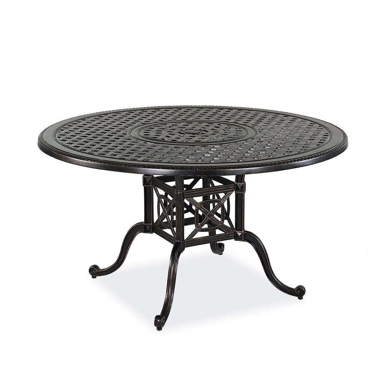 Florence Midnight Gold Cast Aluminum with Castelle Dune Sling 5 Piece Dining Set + 54 in. D Table