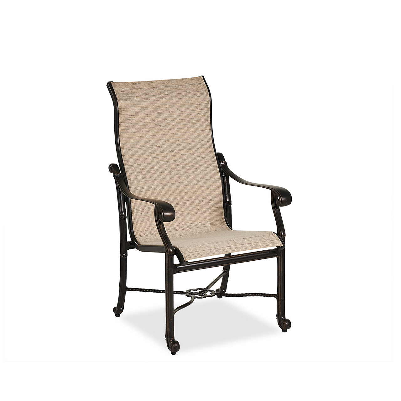 Florence Midnight Gold Cast Aluminum with Castelle Dune Sling 5 Piece Dining Set + 54 in. D Table