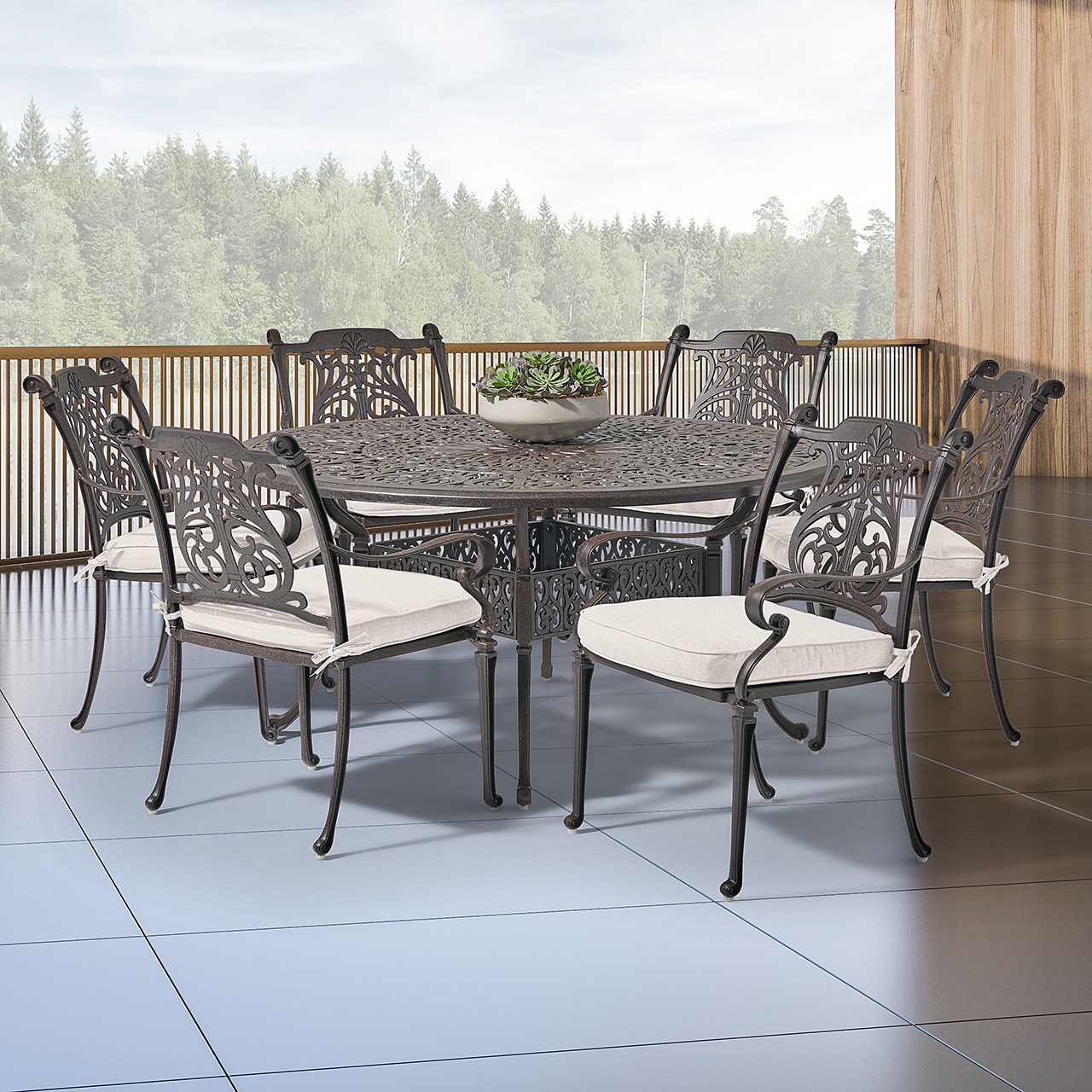 round cast iron patio table and chairs