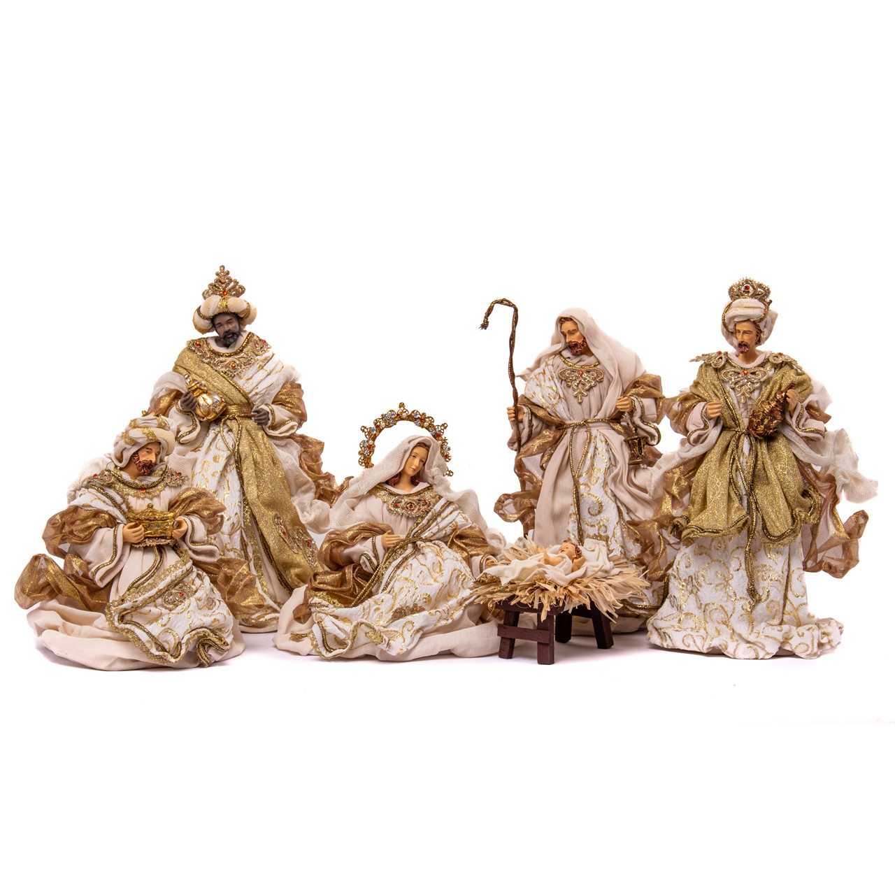 14 in. Beige & Gold Holy Family Wise Men Nativity 
