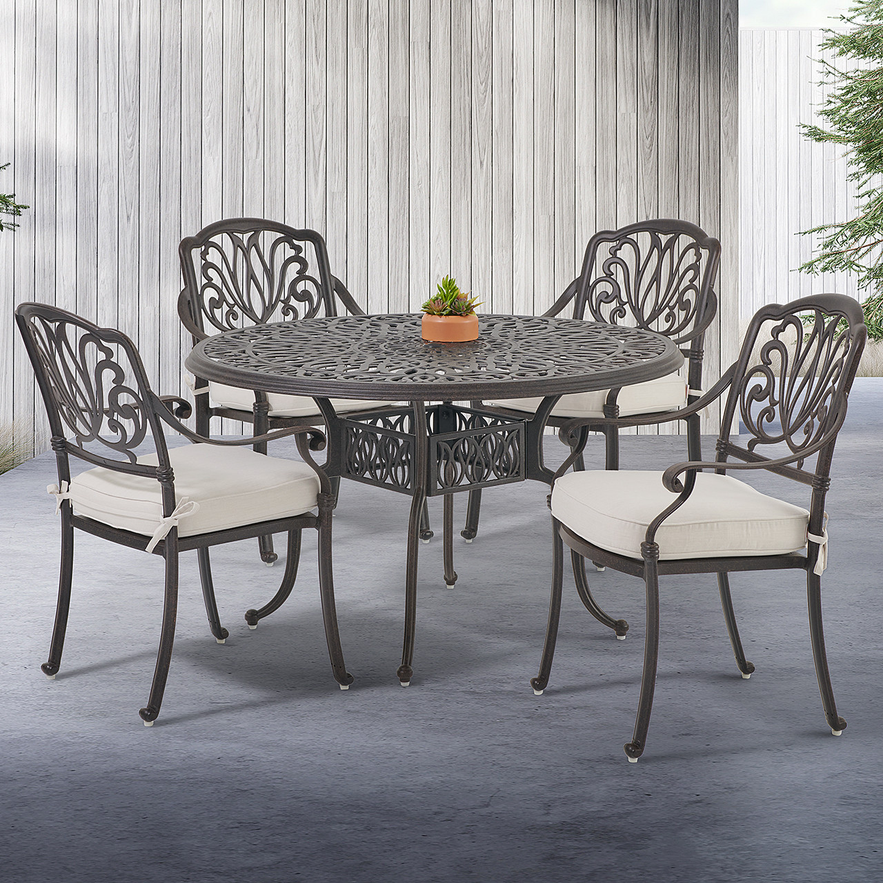 Cadiz Cast Aluminum with Cushions 5 Piece Dining Set 48 in. D