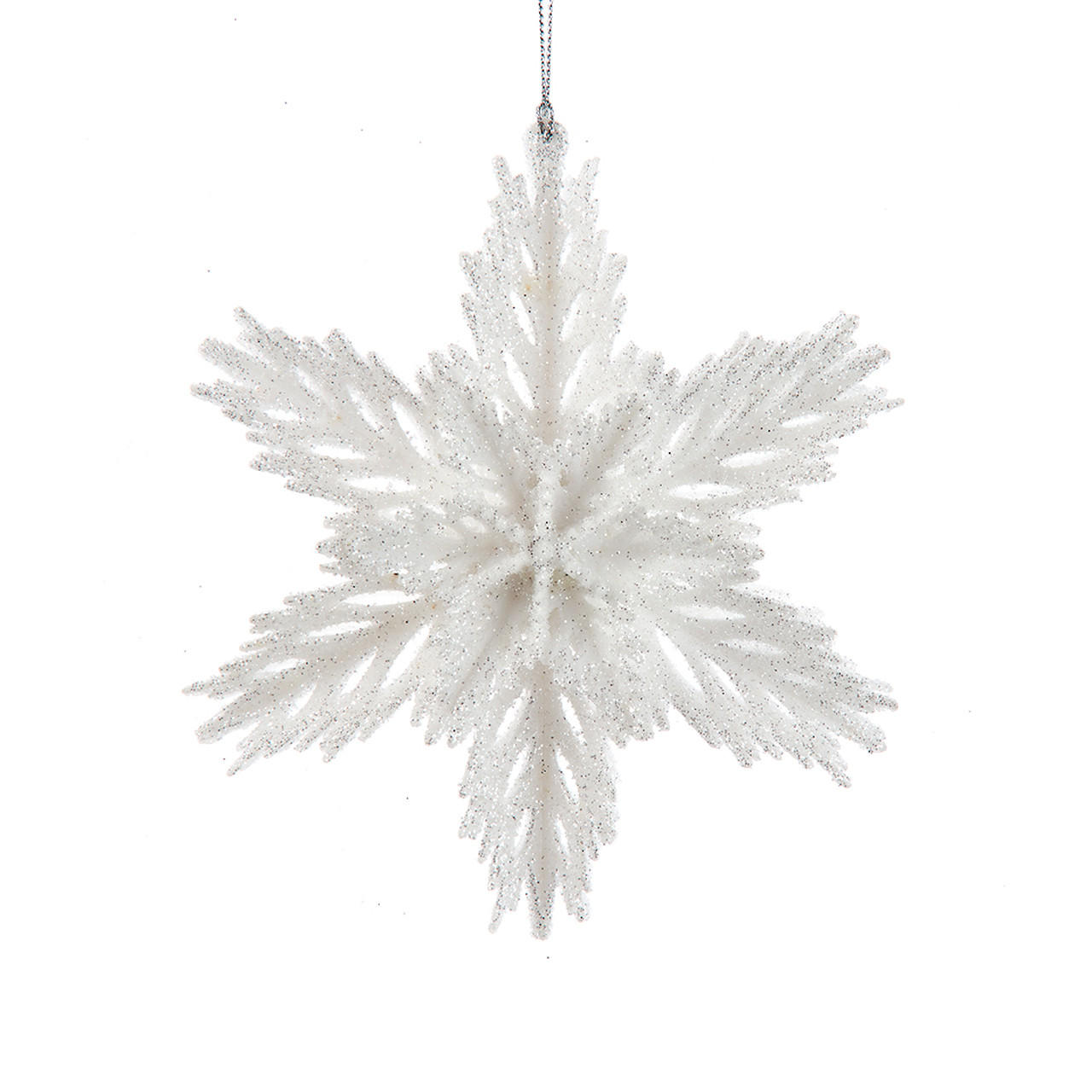 6 in. White Glitter Snowflake Ornament - Fortunoff Backyard Store