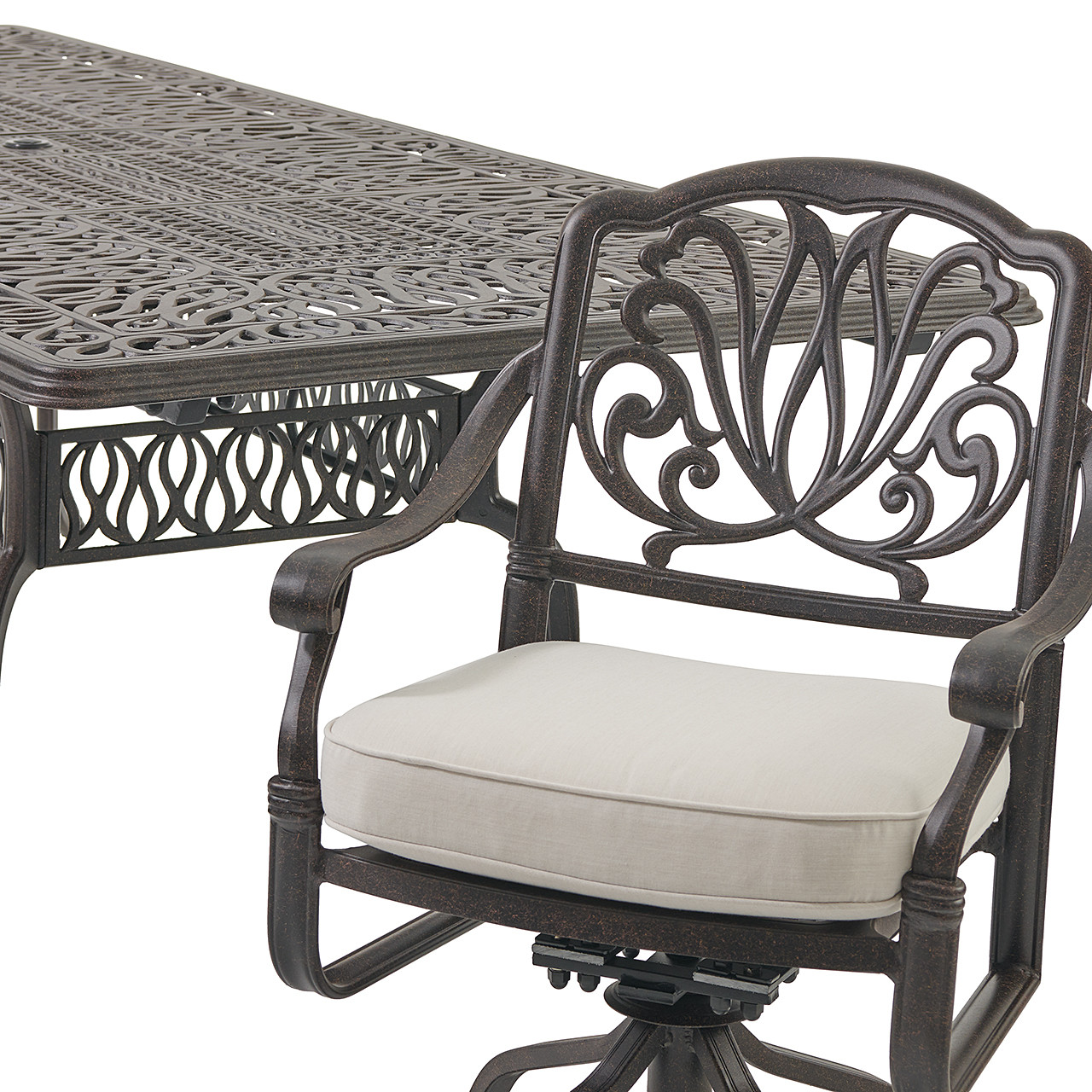 Cadiz Aged Bronze Cast Aluminum with Cushions 9 Piece Swivel Combo Dining Set + 71-103 x 44 in. Double Extension Table