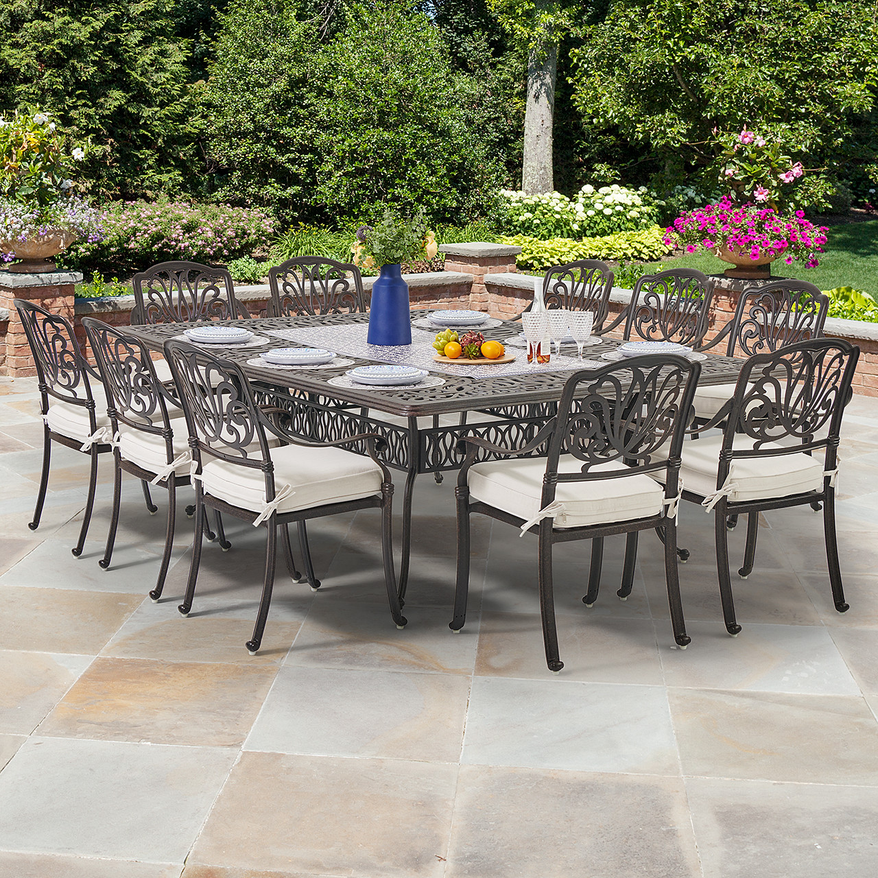 Cadiz Cast Aluminum with Cushions 11 Piece Dining Set + 90 x 64 in. Table