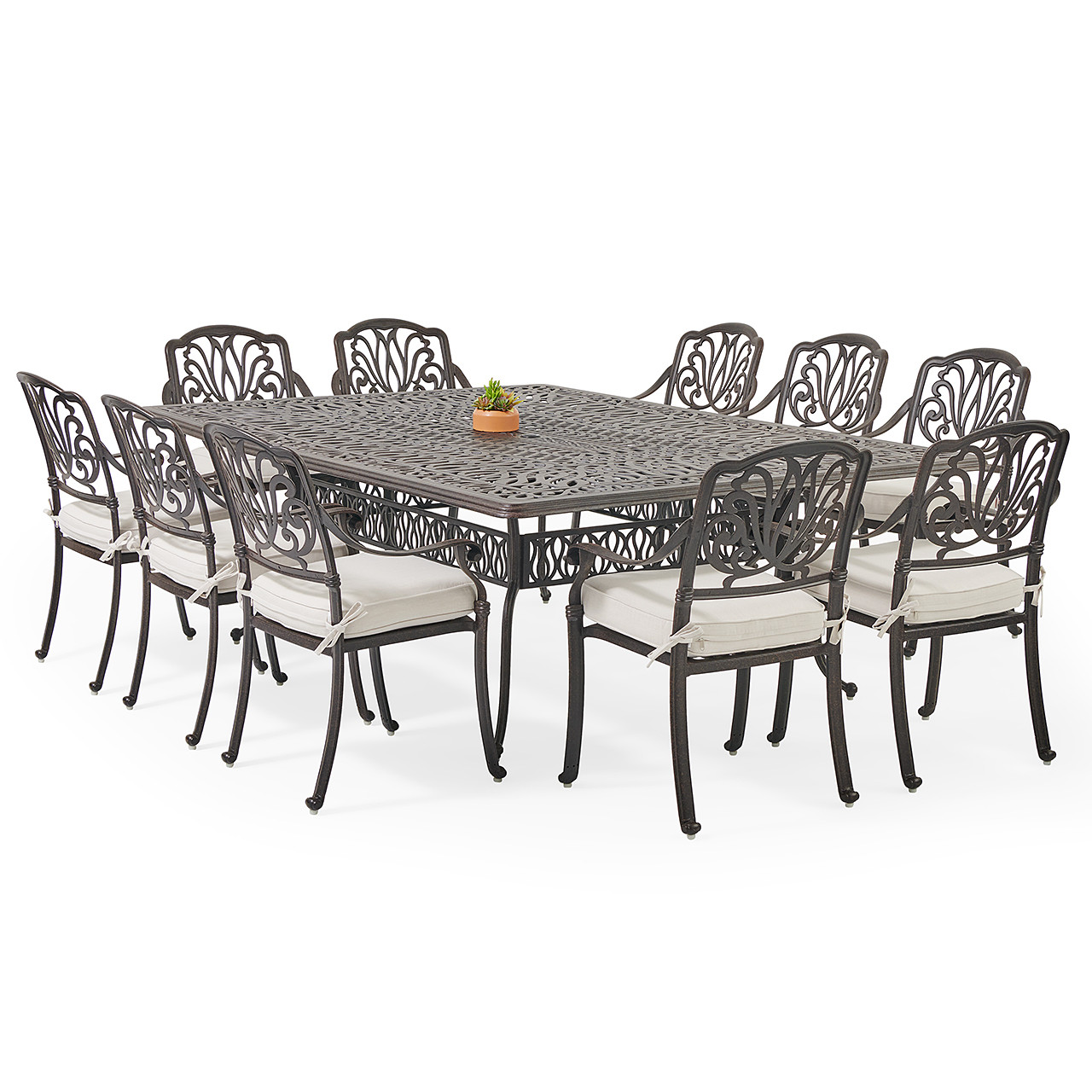 Cadiz Cast Aluminum with Cushions 11 Piece Dining Set + 90 x 64 in. Table