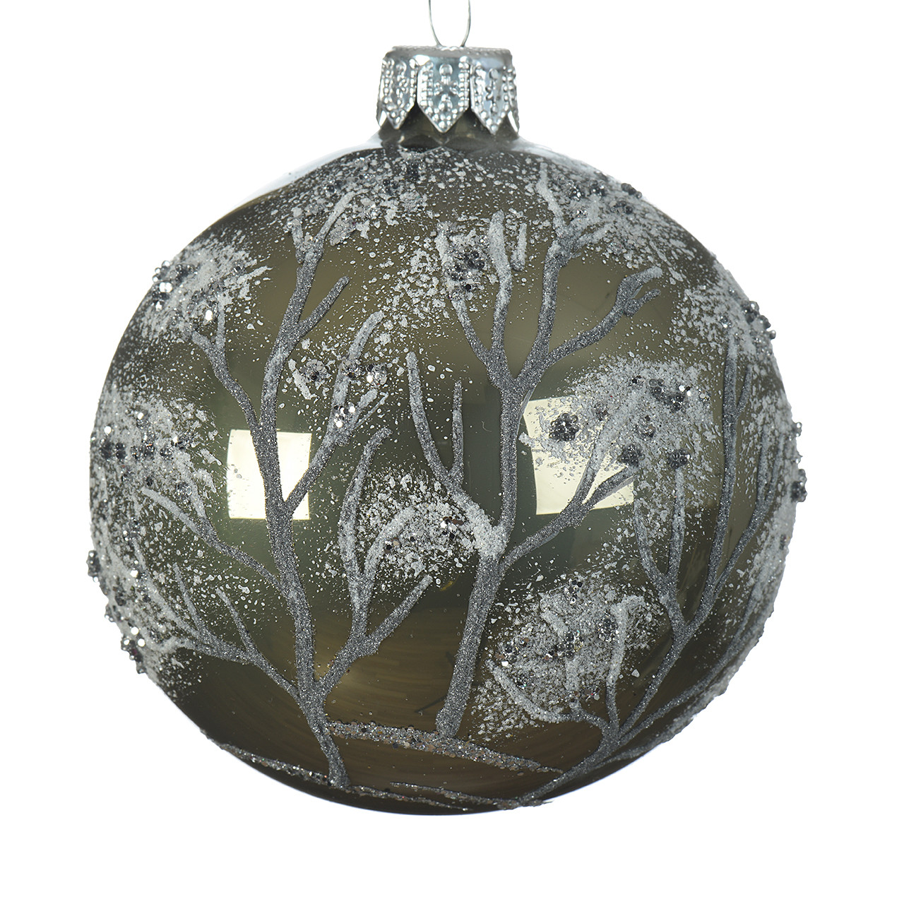 In-Store Only - 3 in. Glass Moss Green Enamel Eco Trees Ball Ornament 